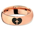 thumbnail image 2 of Tungsten Religious Cross Heart Love Band Ring 7mm Men Women Comfort Fit 18k Rose Gold Dome Polished, 2 of 4
