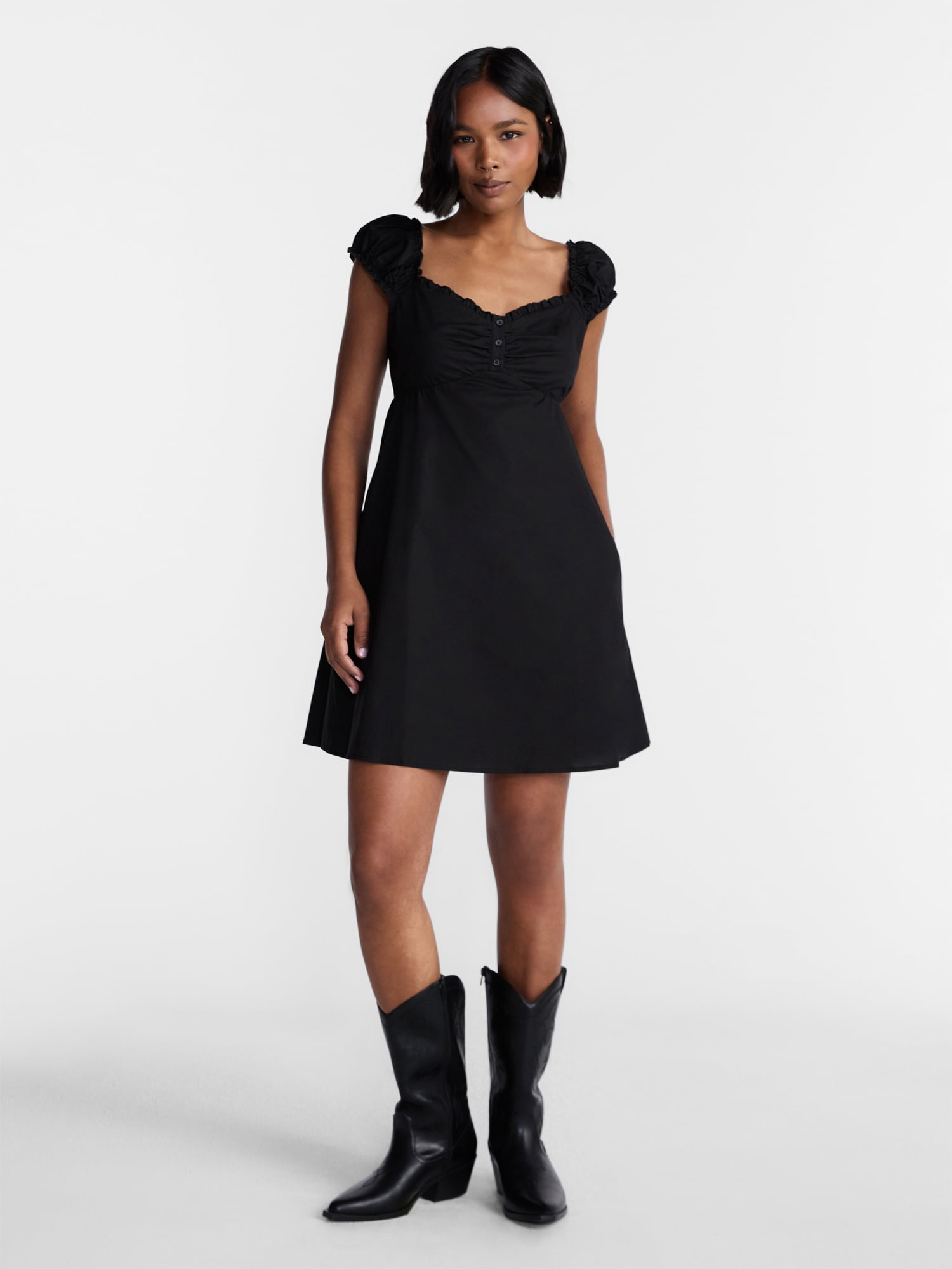 No Boundaries Poplin Fit and Flare Mini Dress, Women's XXS-XXL