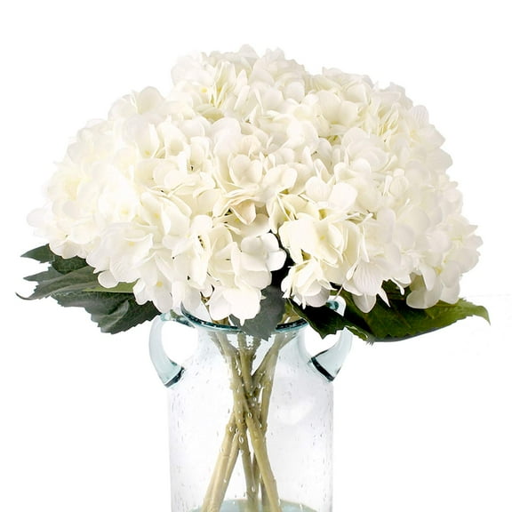 EFINNY White Hydrangea Silk Flowers Heads Pack of 5 Ivory White Full Hydrangea Flowers Artificial with Stems for Wedding Home Party Shop Baby Shower Decor