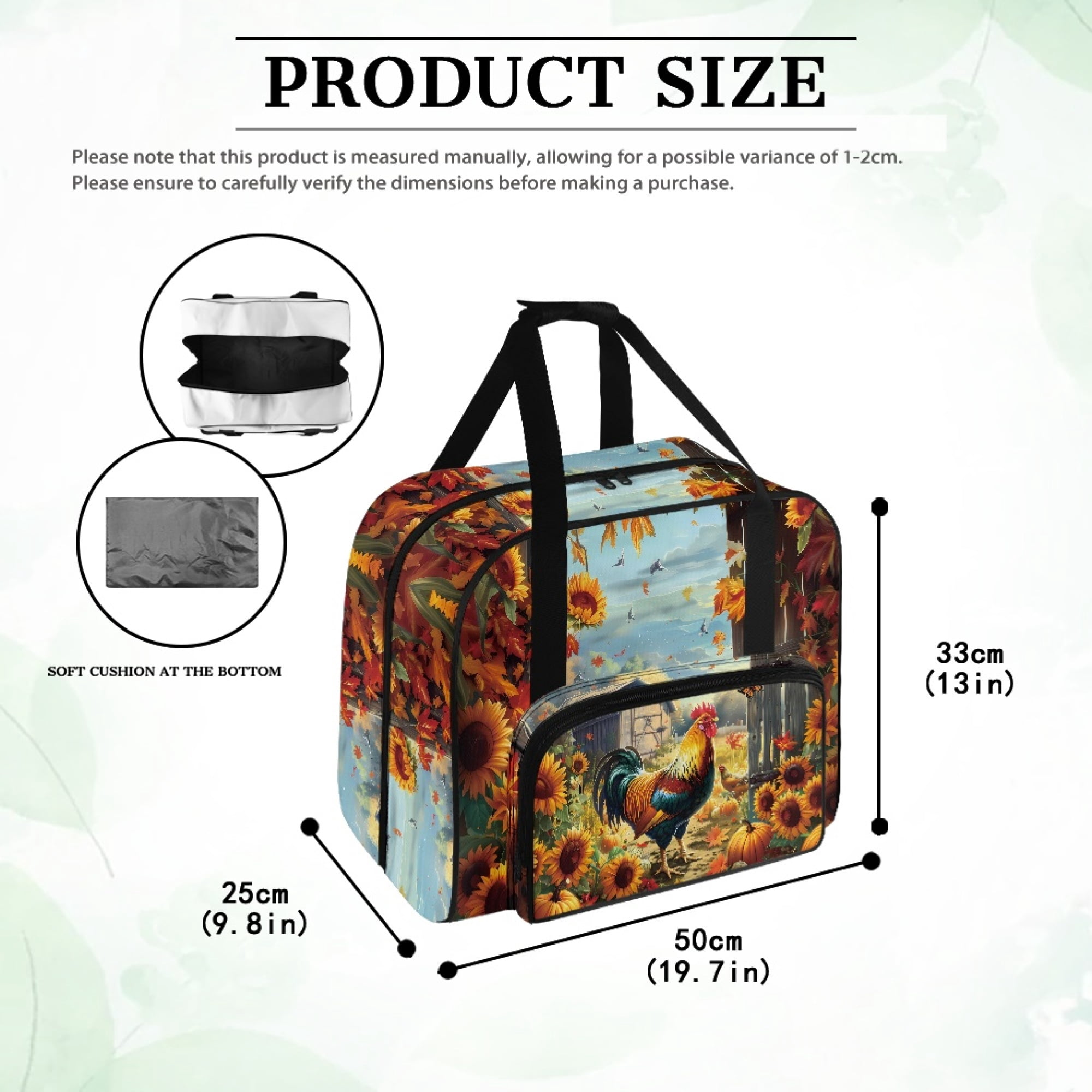 ZIATUBLE Cock Sunflower Portable Carrying Totes Pumpkin Traveling Bag with Zipper Carry Case with Storage Pockets and Handles with Storage Pocket Portable Sewing Machine Handbag