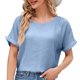 thumbnail image 1 of Fiudx Liquidación de Ahorros de Verano Top Transpirable de Color Sólido Suelto de Manga Corta Casual con Cuello Redondo para Mujer, 1 of 3