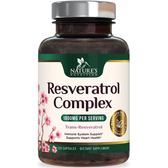 Resveratrol Supplement 1800mg - Extra Strength Trans-Resveratrol, Antioxidant Blend for Healthy Aging & Immune Support - Heart Health & Cellular Energy Support, Non-GMO, Bottled in USA - 120 Capsules