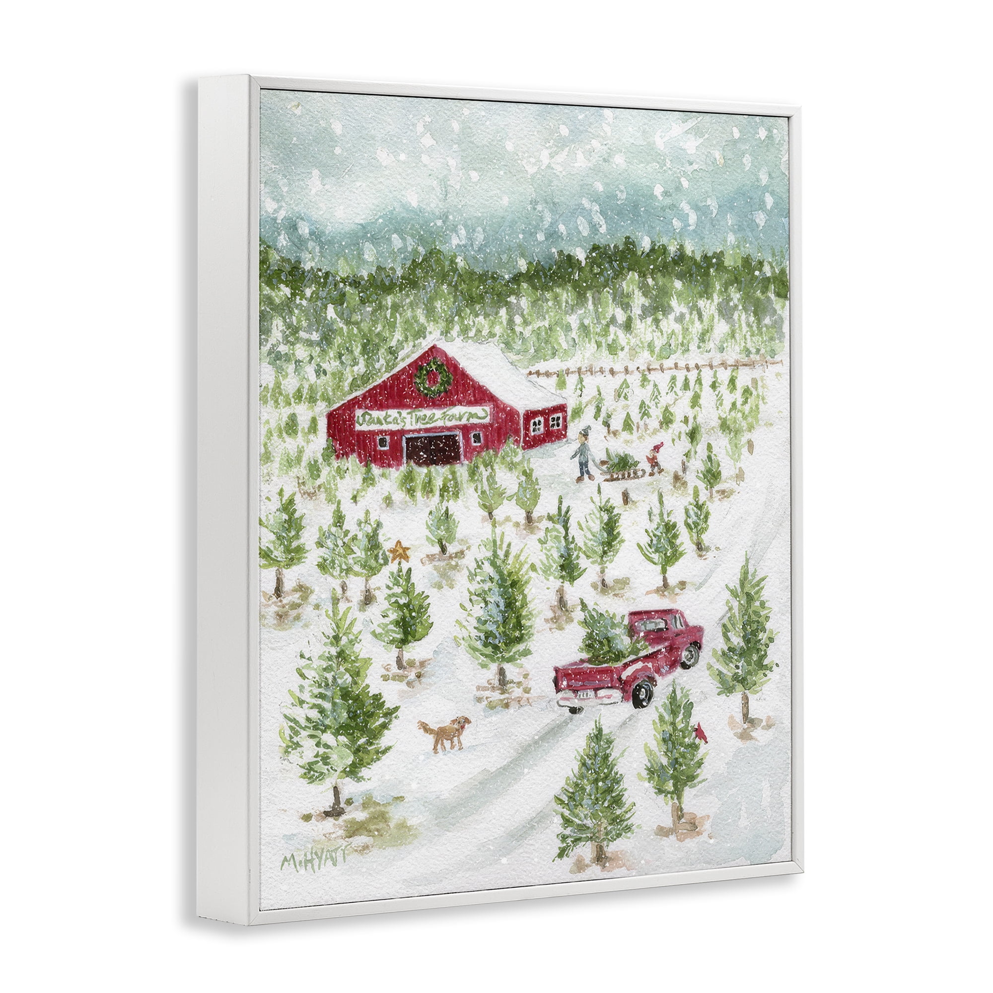 Stupell Industries Christmas Tree Farm Holiday Painting White Framed Art Prints Wall Art, 16 x 20