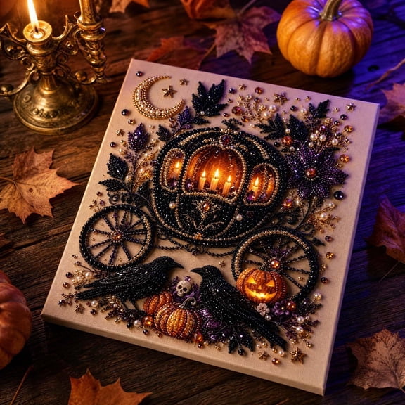 PLPPYFS Halloween Ghost Pearl Art DIY Kit, Spooky Cute 3D Diamond Mosaic Crafts for Adults, Cute Ghost Pumpkin Canvas Art, Create a Sparkling Spooky - Cute Masterpiece for Your Home