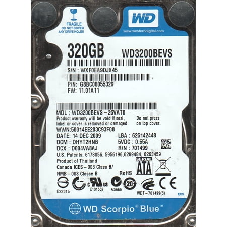 WD3200BEVS-26VAT0, DCM DHYT2HNB, Western Digital 320GB SATA 2.5 Hard Drive