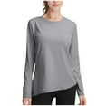thumbnail image 2 of Agkizg Womens Fall Clothing Plus Size Womens Tops Long Sleeve Blouses Solid Color Crew Neck Long Sleeve Quickly Dry Yoga Active Top for Fall Workout Casual Wear XL, 2 of 4
