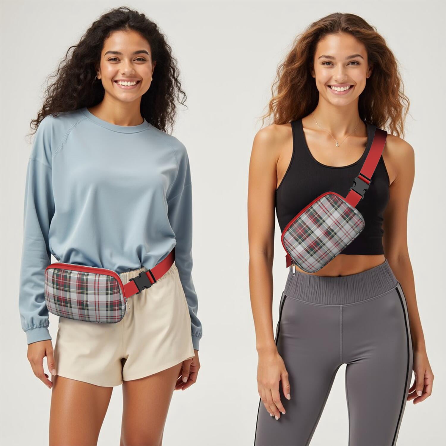 Retro Plaid Waist Bag – Vintage Checkered Fanny Pack with Abstract Geometric Pattern