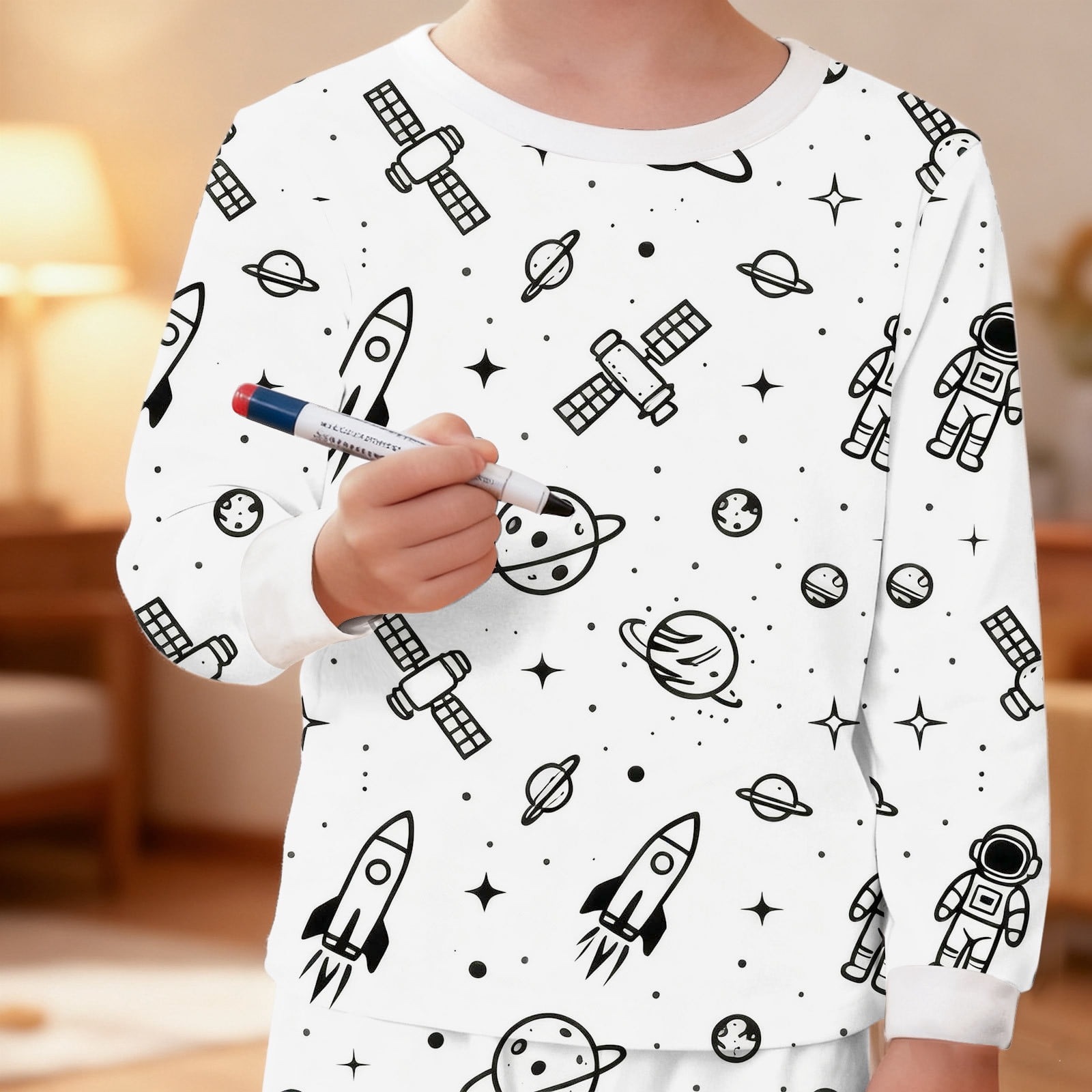 Owordtank Kids DIY Colorable Pants Set Boys Girls Hand Painted T Shirts and Pants Sets Funny Cartoon Coloring 2 Piece Outfits