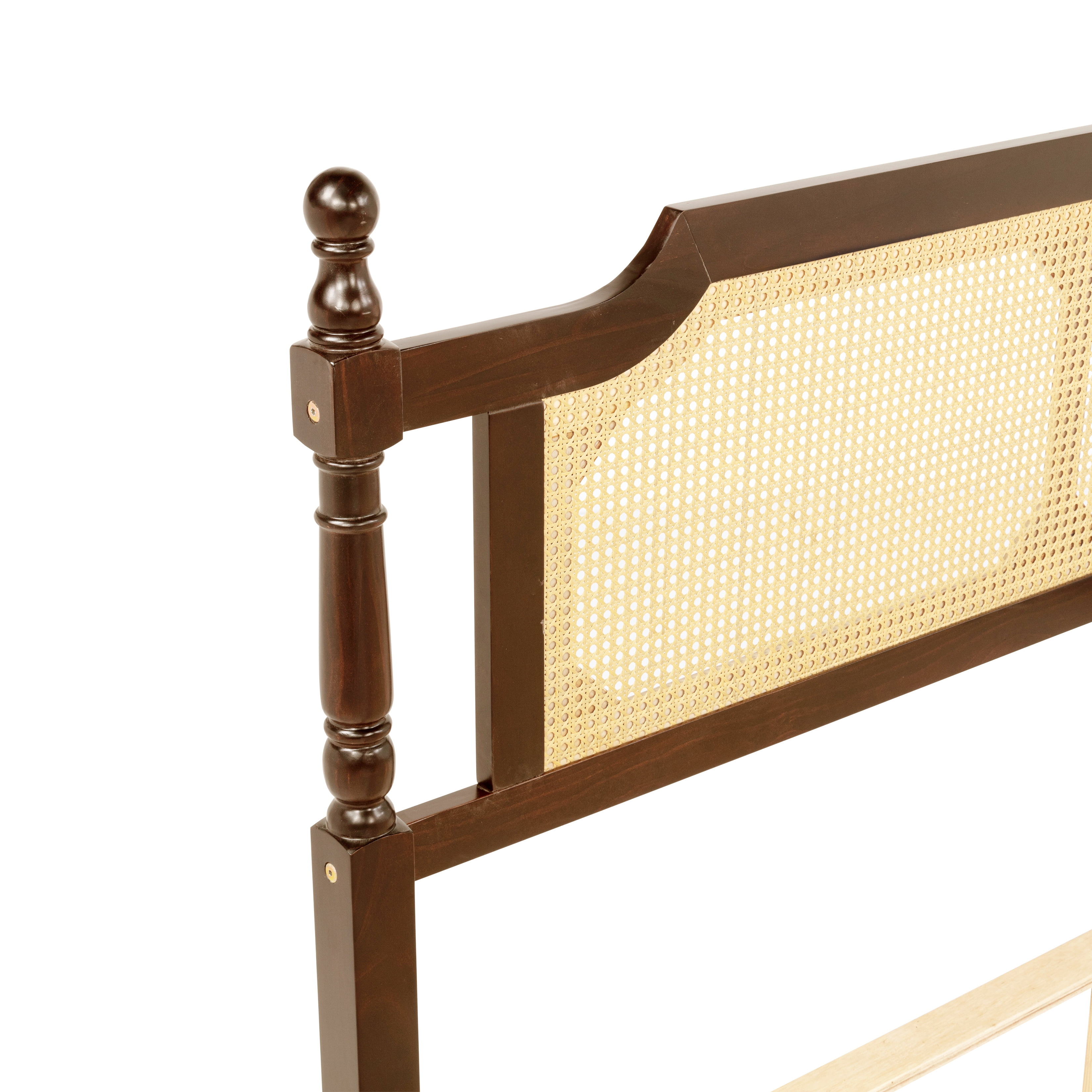 Alvantor Queen Size Bed Frame, Wood Rattan Bed with Rattan Headboard and Footboard, Walnut