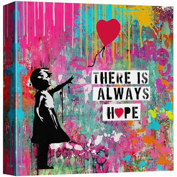 IDEA4WALL Canvas Print Wall Art Girl with Heart Balloon Banksy Spray Paint Graffiti & Street Art Abstract Illustrations Modern Art Decorative Bohemian Multicolor for Rooms - 16"x16"