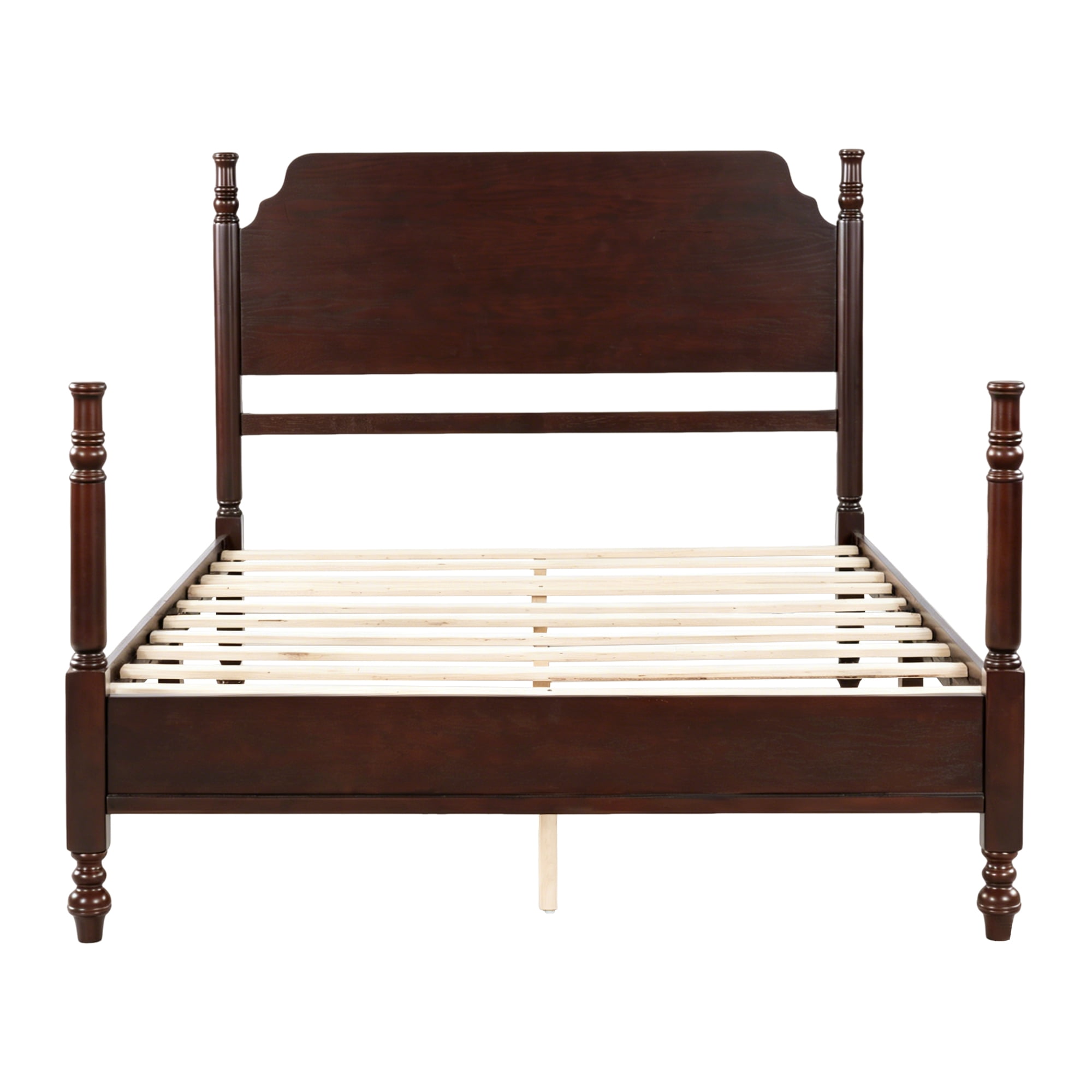 Mintazer Monroe Full Size Bed Retro Spindle Post Bed Frame with Headboard, Dark Walnut