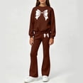 thumbnail image 2 of Girls 2-Piece Sweatsuit Set Long Sleeve Crewneck Top and Flare Pants with Bow Print Kids Casual Outfit for School Play Daily Wear, 2 of 5