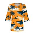 thumbnail image 3 of WTOBBY Women's Hawaiian Print Vacation Shirt V-Neck 3/4 Sleeve Puffy Sleeve Top Beachwear Tunic with Tropical Floral Pattern,Ginger M, 3 of 4