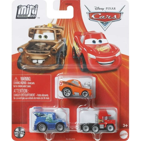 Disney Pixar Cars Toys, Mini Racers 3-Pack Metal Toy Cars