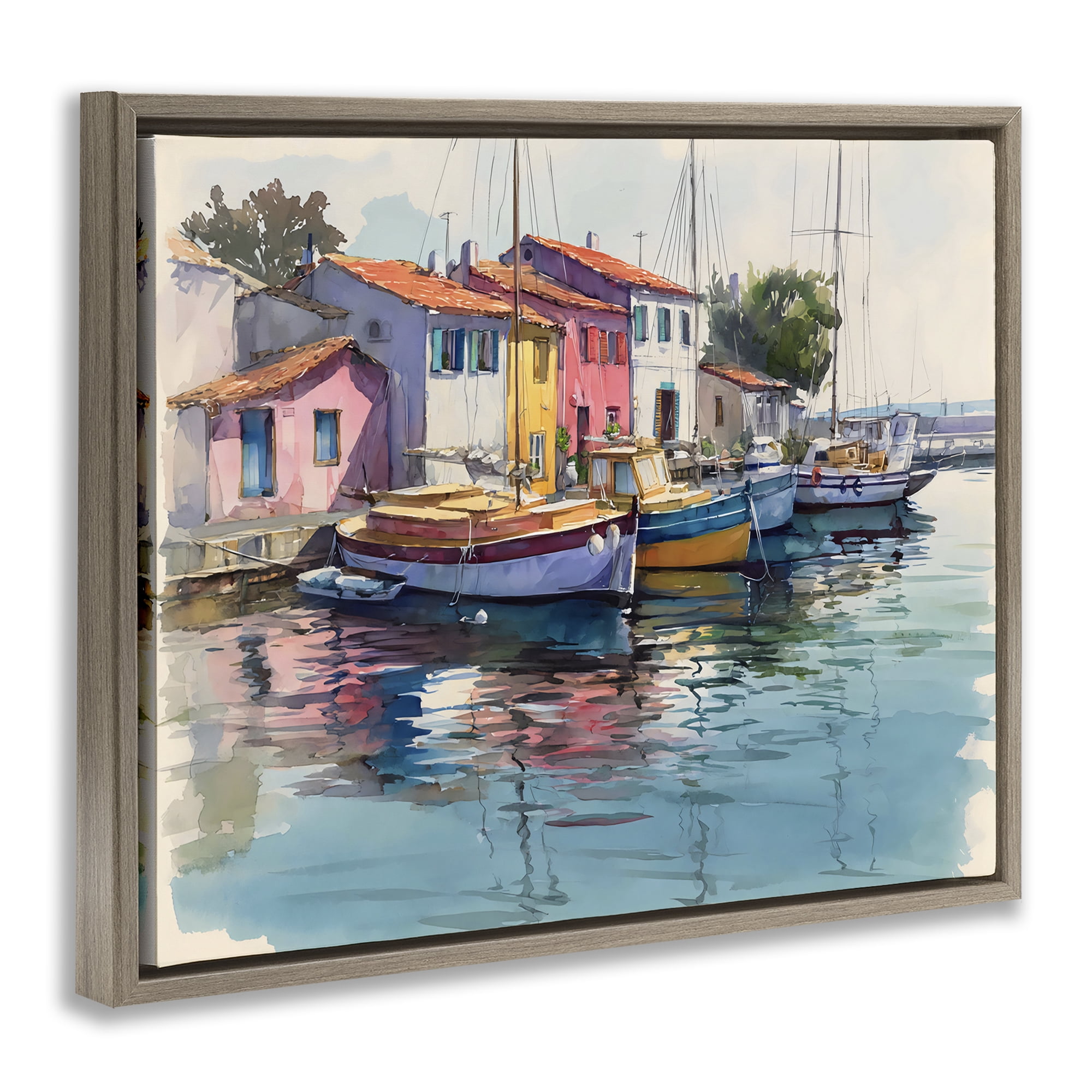 Stupell Industries Colorful Docks Harbor Brown Framed Floater Canvas Wall Art, design by Franklyn Gregory