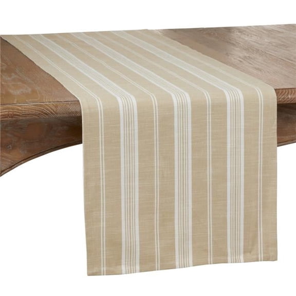 SARO 5618.KH1672B 16 x 72 in. Oblong Cotton Table Runner with Khaki Striped Design