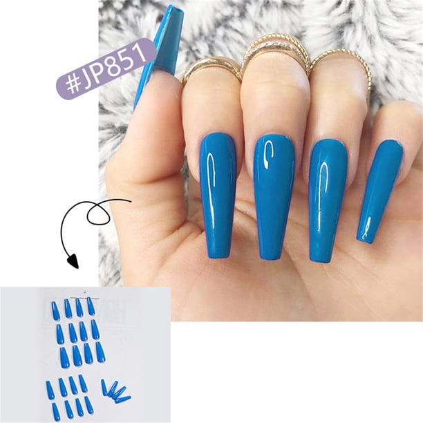 Uñas postizas, uñas postizas, regalos para mujeres, uñas brillantes de colores puros, uñas postizas terminadas, 24 uñas postizas terminadas, pegatinas para uñas de 3 ml