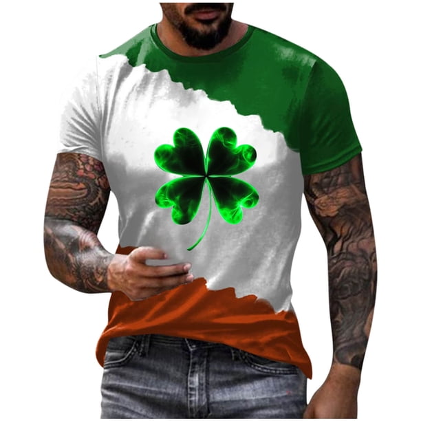 Camisetas Casuales Cuello Redondo Día de San Patricio Impresión Suéter, Manga Corta Blusa Deportiva para Hombres