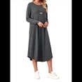 thumbnail image 2 of Vestido Informal Holgado de Cuello Redondo y Larga para Mujer, con Bolsillos Inclinados y Dobladillo Curvo. Gris Oscuro XXL, 2 of 9