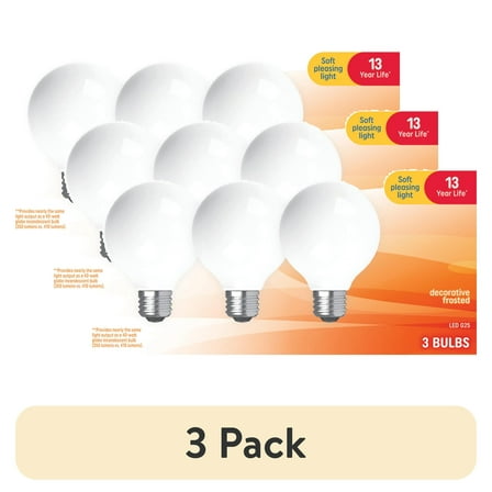 (3 pack) GE LED Light Bulbs, 40 Watts, Soft White, G25 Globe Bulbs, 13yr, 3pk
