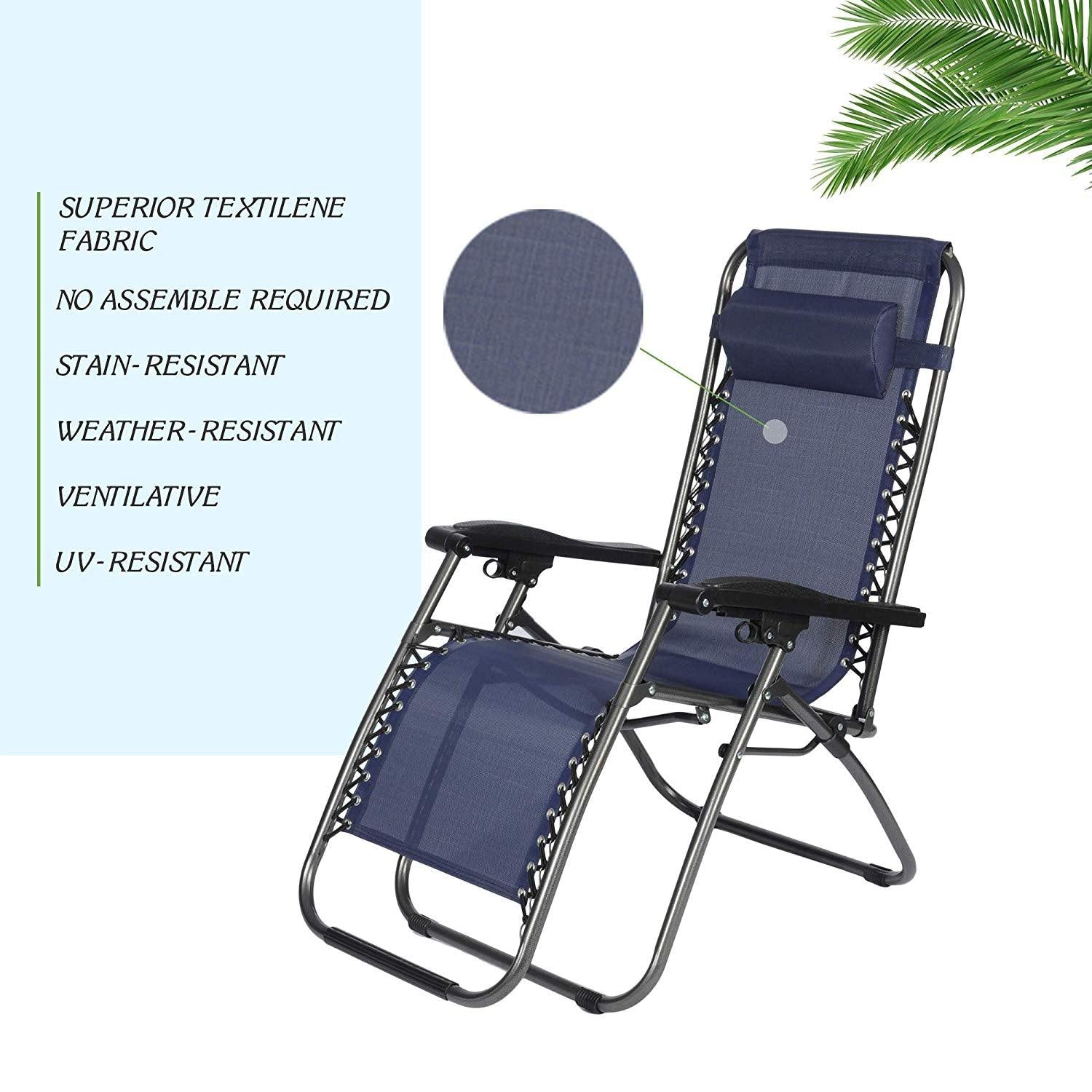 Mydepot Adjustable Zero Gravity Patio Lounge Chairs, 2PC Blue, Patio Chairs, Comfortable, Durable, Outdoor Seating - image 2 of 7