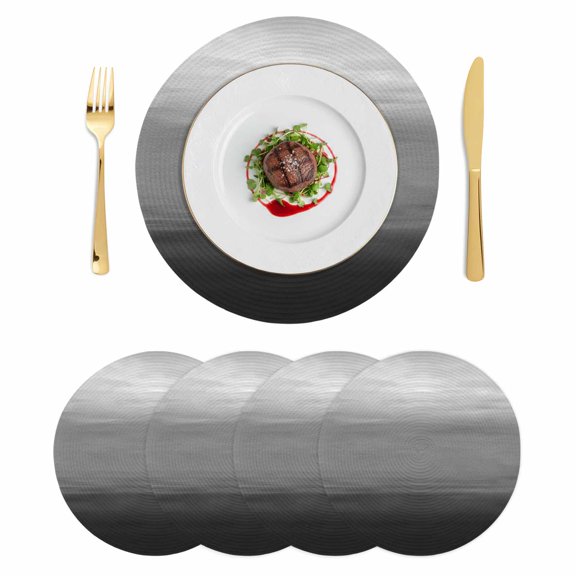 Black Grey Ombre Round 13 Inch Placemats Set of 4, Modern Abstract Art Texture HeatResistant Non Slip Place Mats for Dining Table, Wipeable Braided Kitchen Table Mats for Housewarming