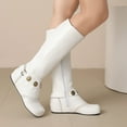 thumbnail image 5 of Xfvqtps Fleece Lined Knee High Boots for Women Flat Warm Winter Boots with Belt Buckle Comfortable Hidden Wedge Heel Casual Boots White, 5 of 6