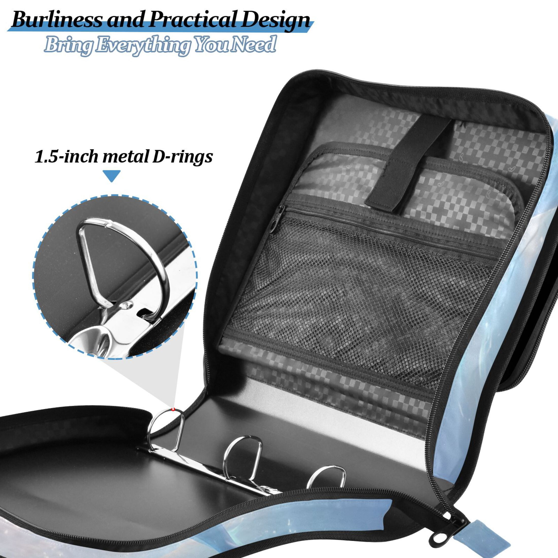 3 Ring Zipper Binder with Shoulder Strap Waterproof Trapper Keeper 2 Inch D-Ring 500 Sheets Capacity Dolphin in Glowy Sea