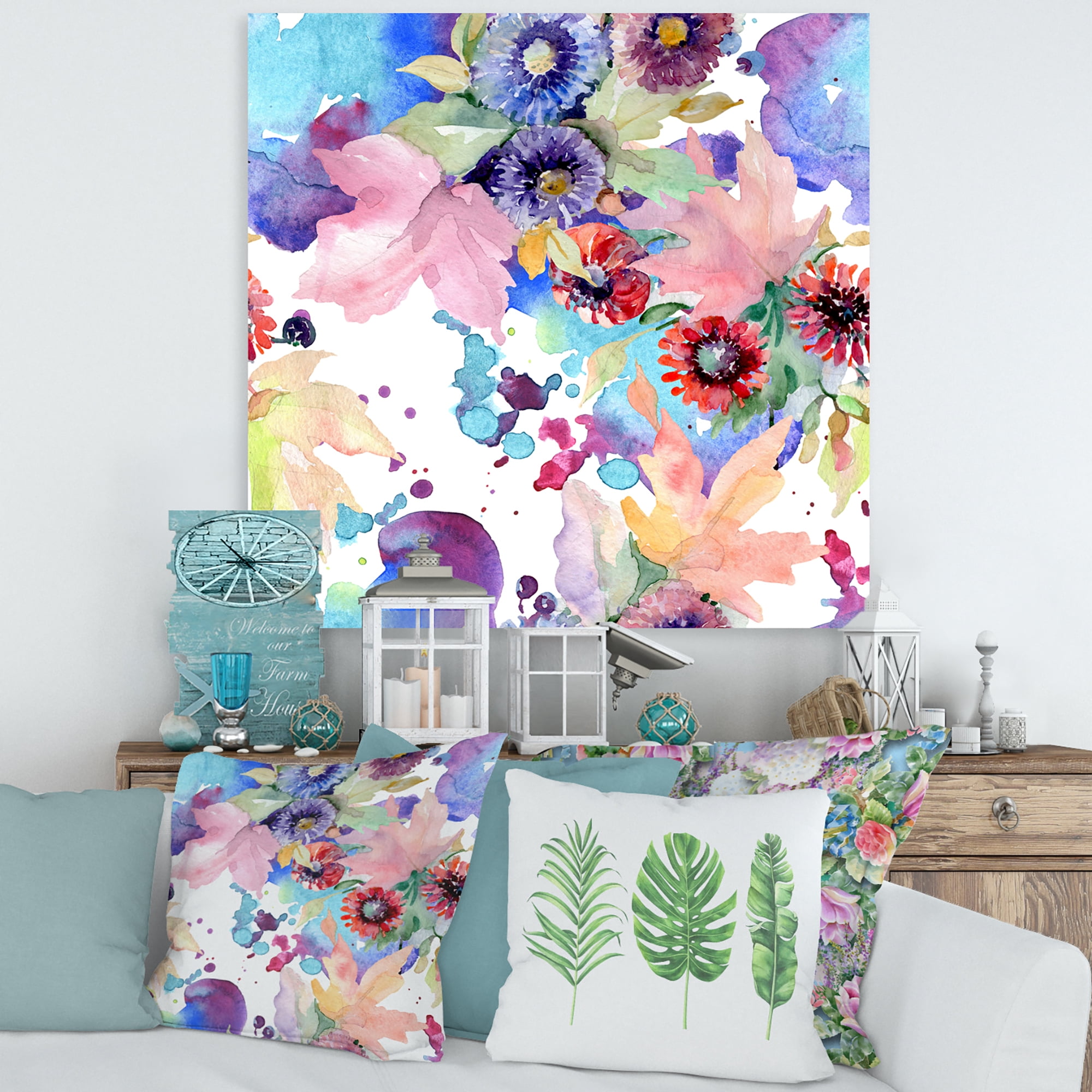 Wildflowers and Vibrant Wild Spring Leaves VIII 30 in x 30 in Painting Canvas Art Print, by Designart
