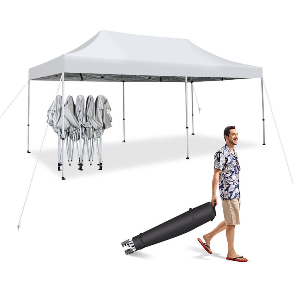 Aimee Lii 10 x 20 Feet Outdoor Pop-Up Patio Folding Canopy Tent, Backyard Canopy Gazebo for Party Camping BBQ Events, White