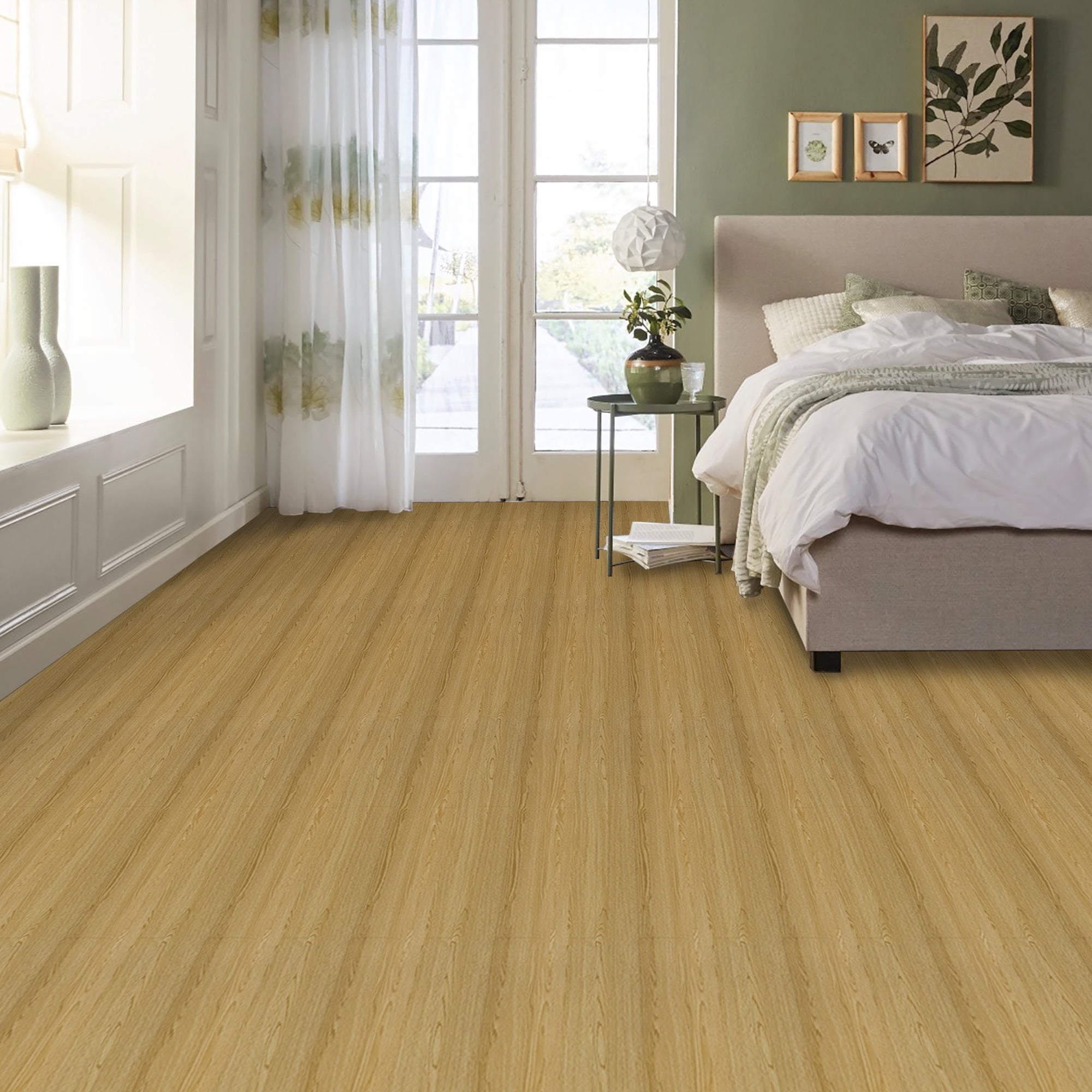 (4 pack) Abyssaly Brown Wood Peel and Stick Floor Tiles Wood Brown Vinly Tile 15.7-in x 118-in /12.8 Sq.Ft. Self-Adhensive Waterproof Thicken Flooring for Home Decor