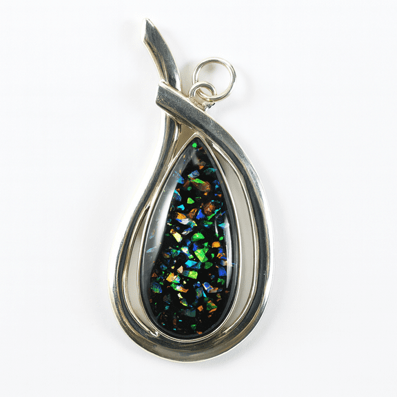 Natural Opal Multicolor 925 Sterling Silver Pear Pendant, 40.20 Carat