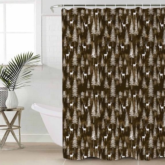 Brown Christmas Waterproof Fabric Shower Curtain, Xmas Tree Elk Christmas Shower Curtain for Bathroom Curtains Bathtubs Hotel Washable Shower Curtains with 12 Hooks Stall 54x78in