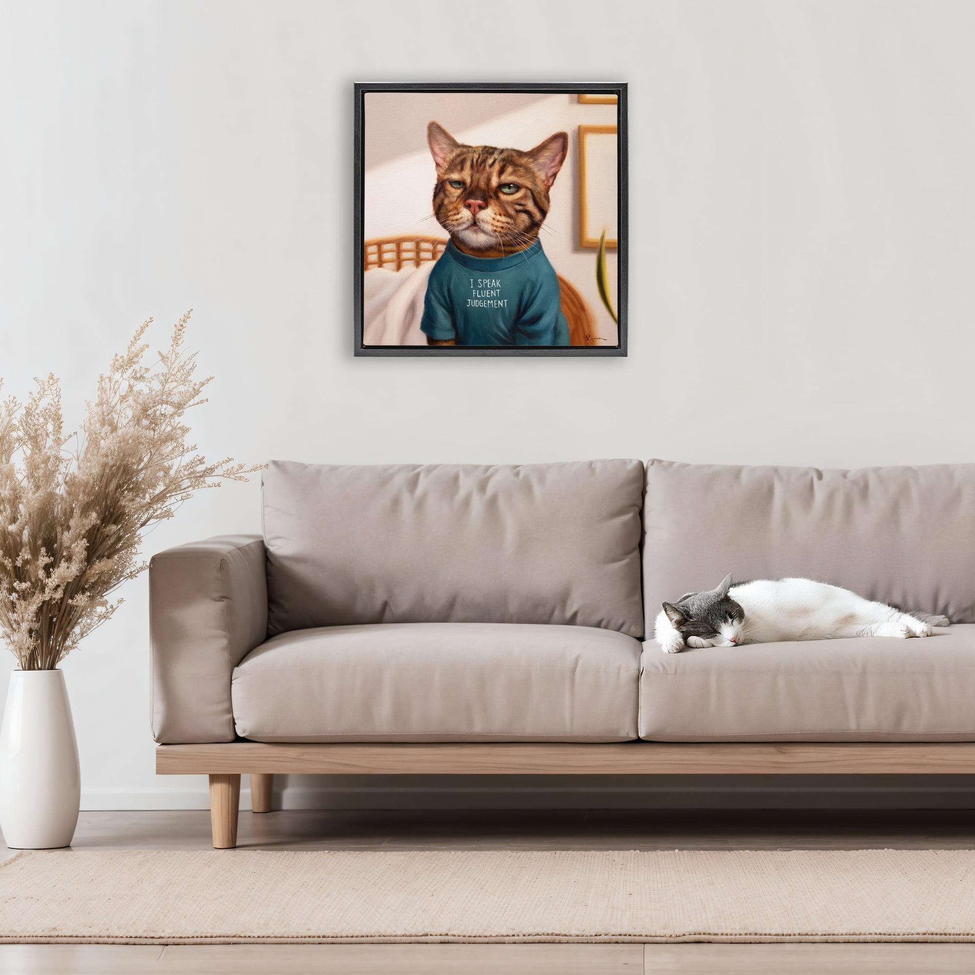 Stupell Industries Cattitude Speak Fluent Judgement Black Framed Floater Canvas Wall Art, design by Lucia Heffernan