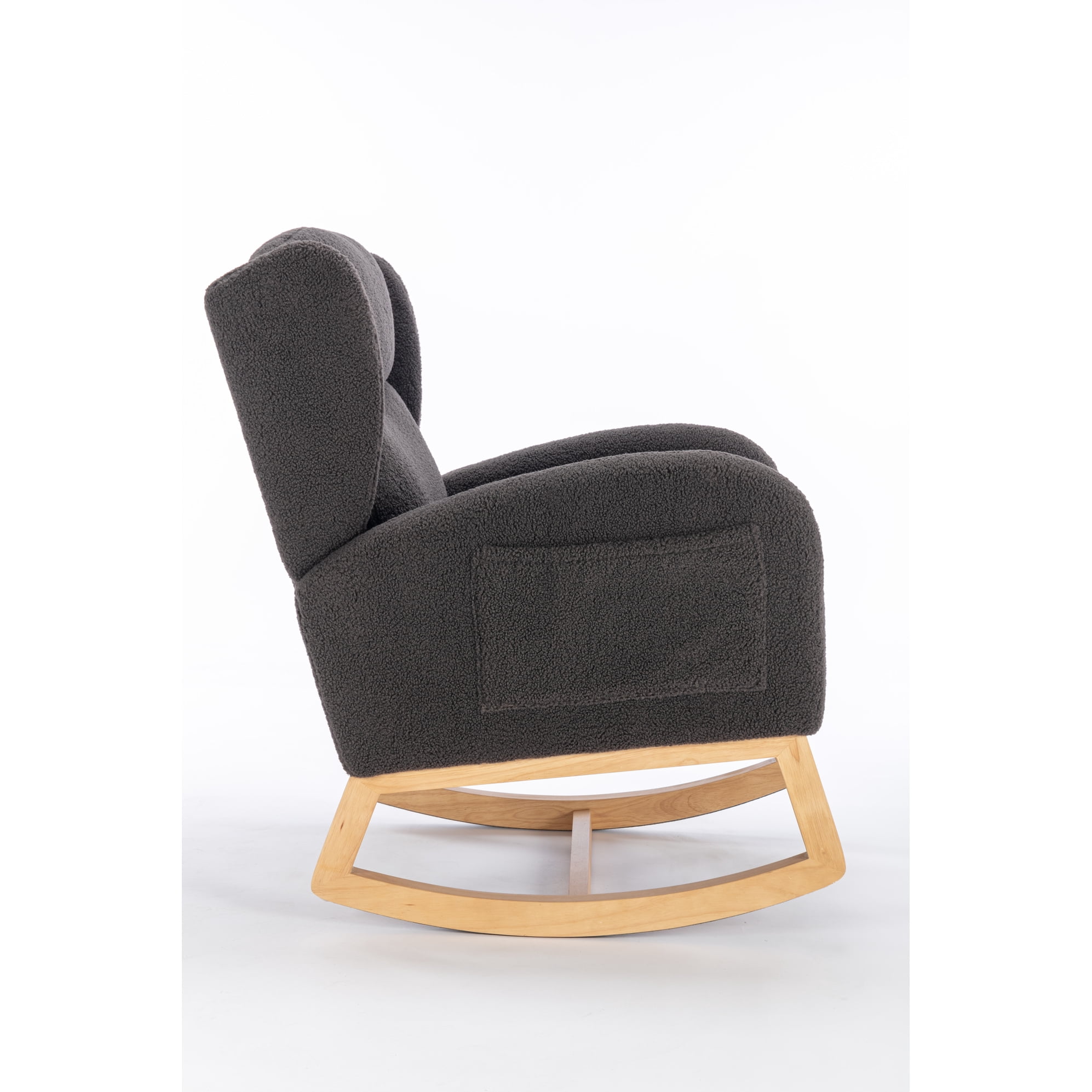 Back Dark Gray Fabric Rocking Chair With Wooden Components And Fill For Living Ergonomic Room Wood Parts