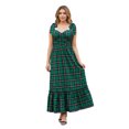 thumbnail image 1 of Vestido de Navidad para mujer con tirantes anudados, sin mangas, con escote corazón y estampado a cuadros. Vestido midi de fiesta., 1 of 9