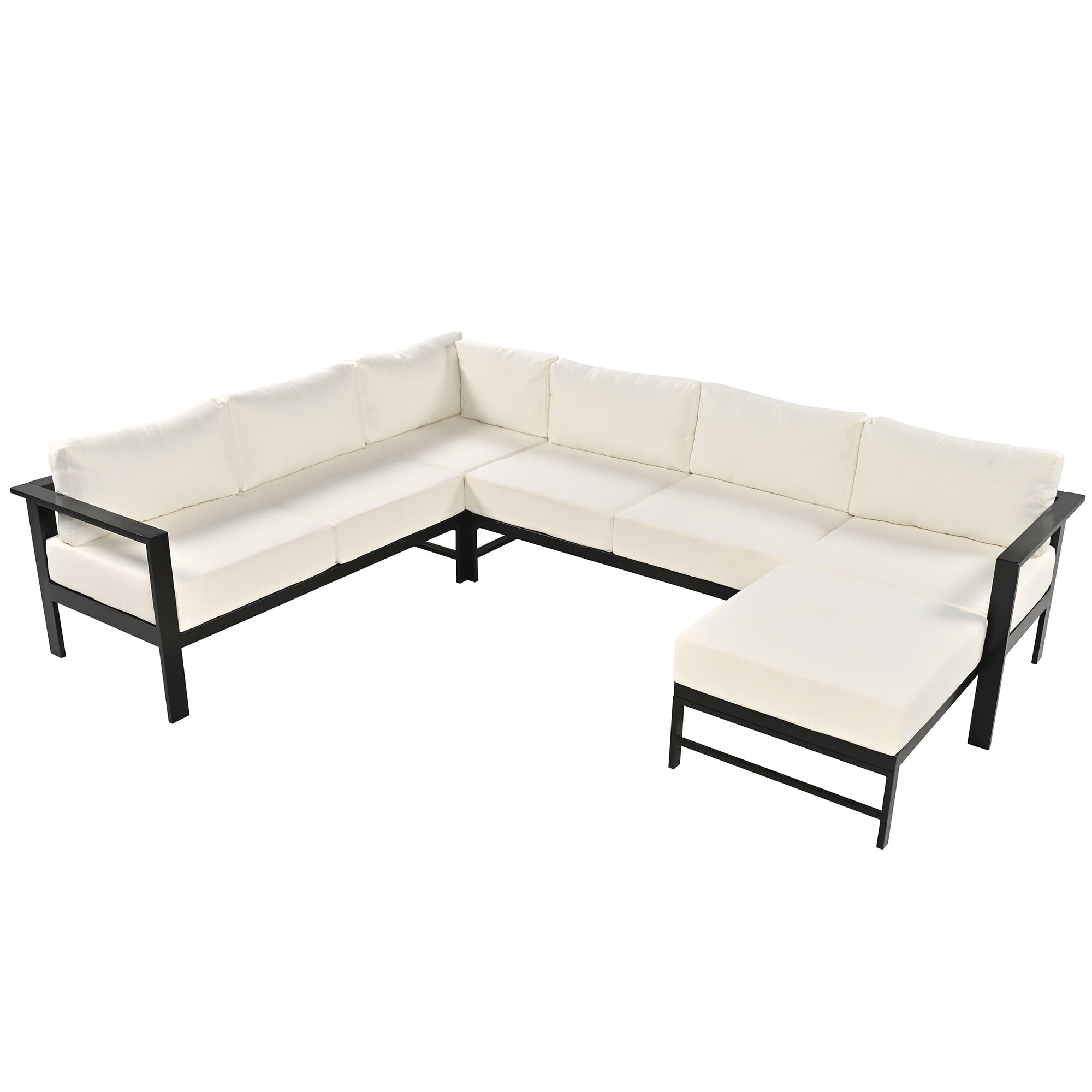 Harper & Bright Designs Outdoor Patio Furniture Set L-Shaped Aluminum Sectional Sofa All-Weather Patio Conversation Set with Cushions for Garden Backyard, White
