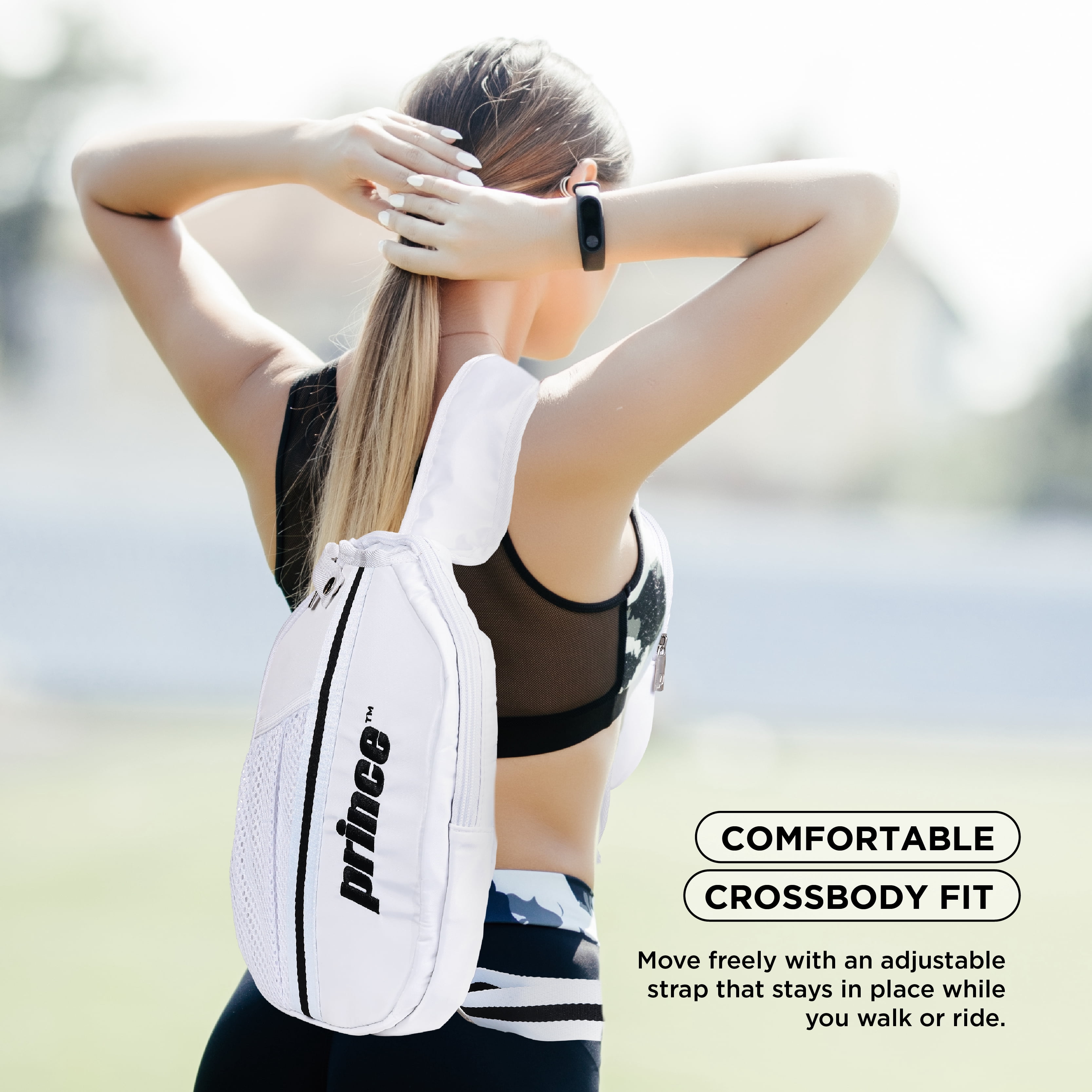 Prince Cross Body Paddle Bag, White– Lightweight Sling Pickle ball & Paddle Sports Bag