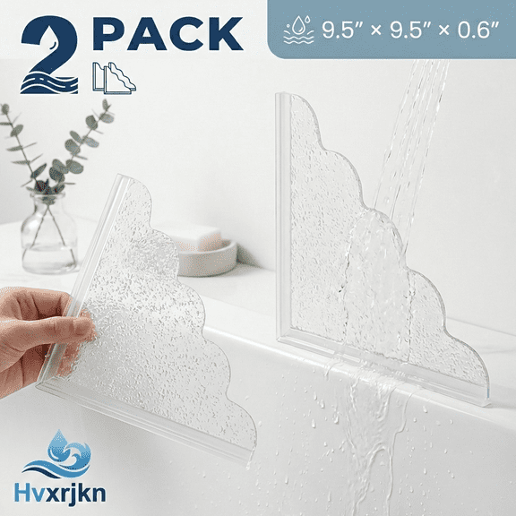 2Pcs Shower Water Guard for Bathtub Self Adhesive Shower Water Blocker Acrylic Bathtub Edge Guard Waterproof Corner Guards for Bathroom Washbasin