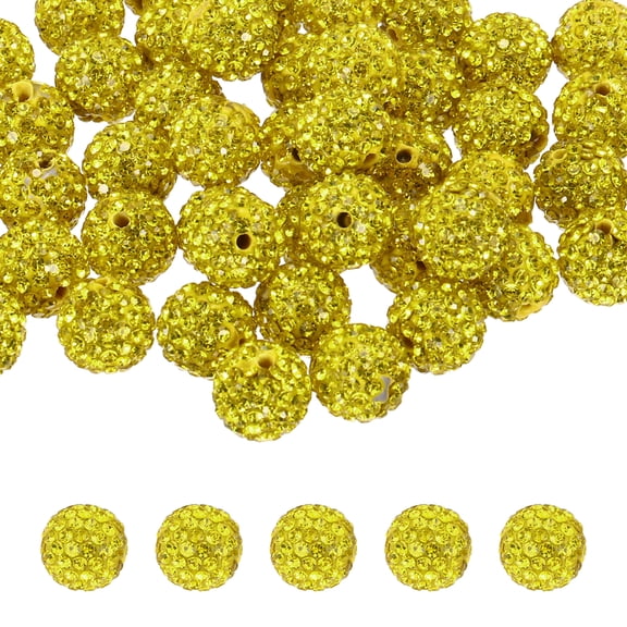 50 Pcs 12mm Rhinestone Beads for Jewelry Making, Bling Disco Bead Sparkle Diamond Clay Bead for Necklace Bracelet Christmas, Lemon Yellow