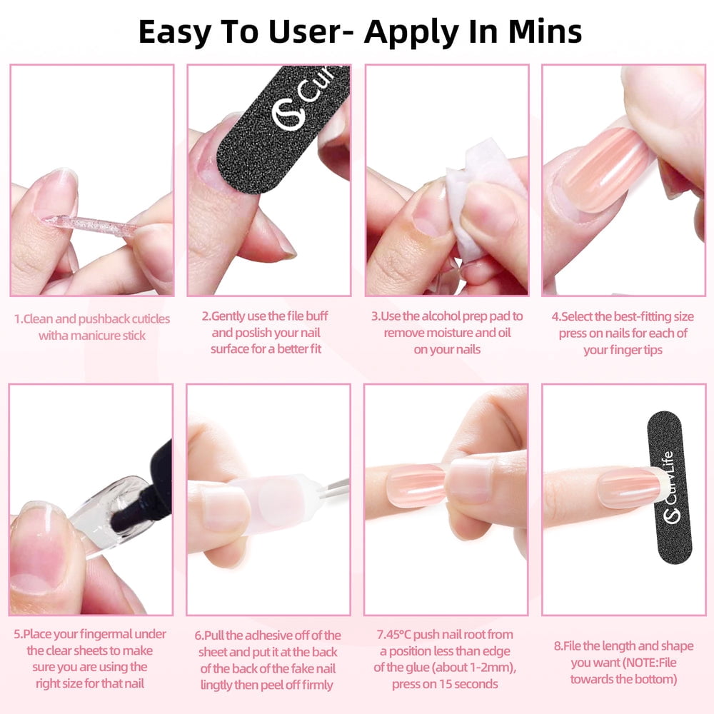 CurvLife Simple and Plain Press-On Nails - 30PCS Oval, Solid Color with Accent, Mirror Shine, Non-Toxic & Reusable