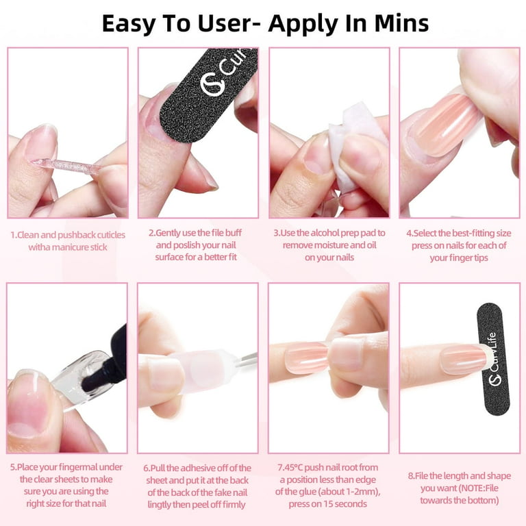 CurvLife Floral Vines Press-On Nails - 24PCS Short Rounded Square, Blue and White Porcelain Minimalist Design