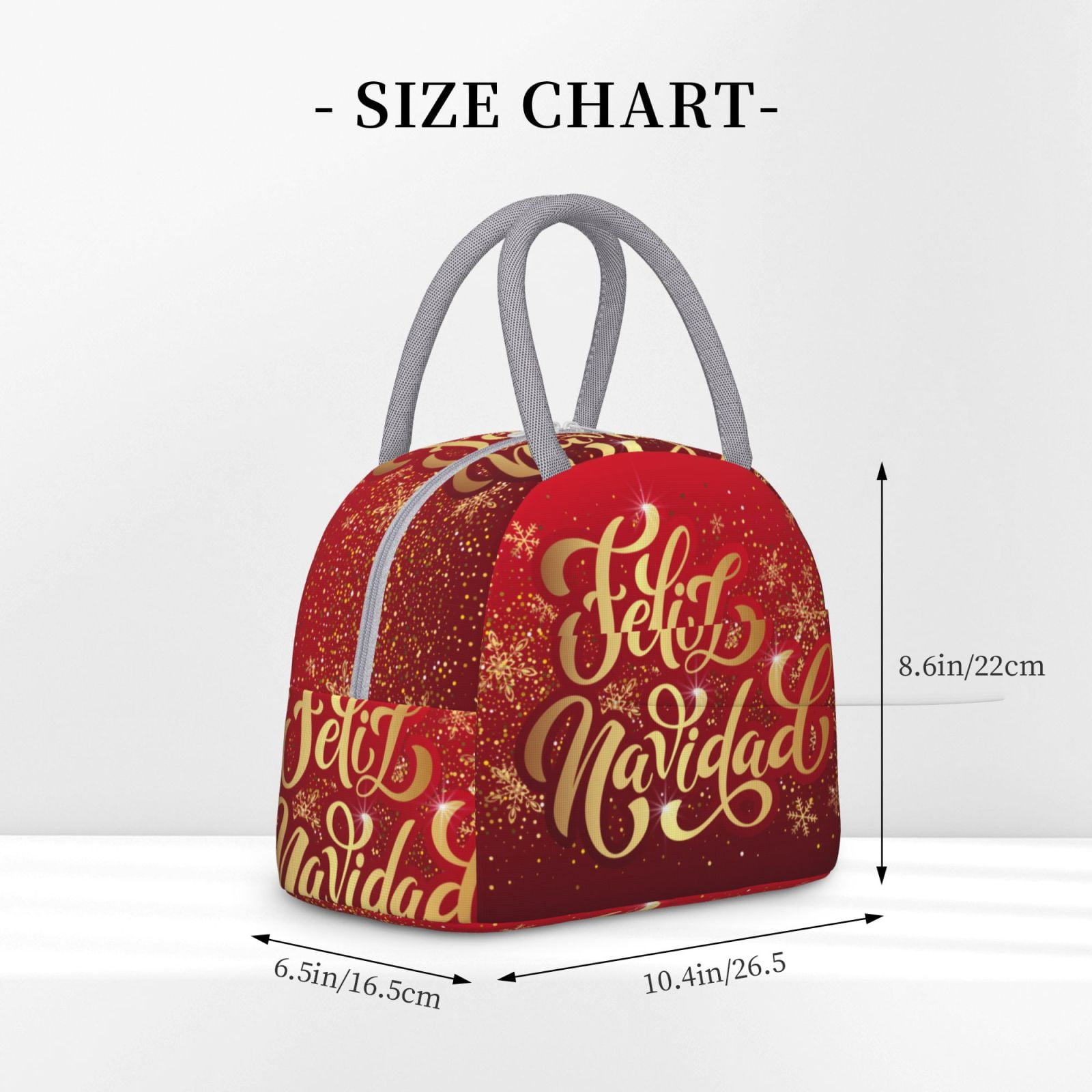 Horeoi Merry Christmas Pattern Large Insulated Lunch Bag for Work, School, Picnic - Waterproof, Durable Oxford Cloth, Comfortable Handle-Light Grey