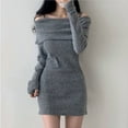 thumbnail image 2 of SMihono Maxi Dress, Fashionable Off Shoulder Sweater Dress Long Sleeve Off Shoulder Solid Dresses Flattering and Comfortable Gray L, 2 of 9
