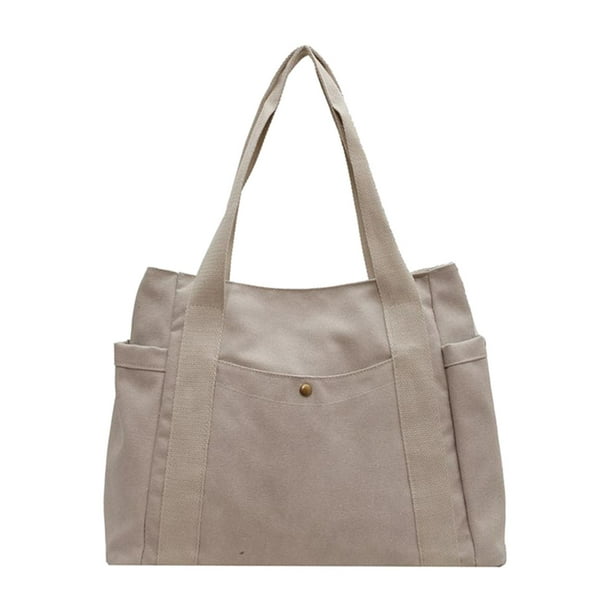 Casual Fabric Women Canvas Tote Bag Large Shoulder Bags for Women zipper  Handbag Female white 