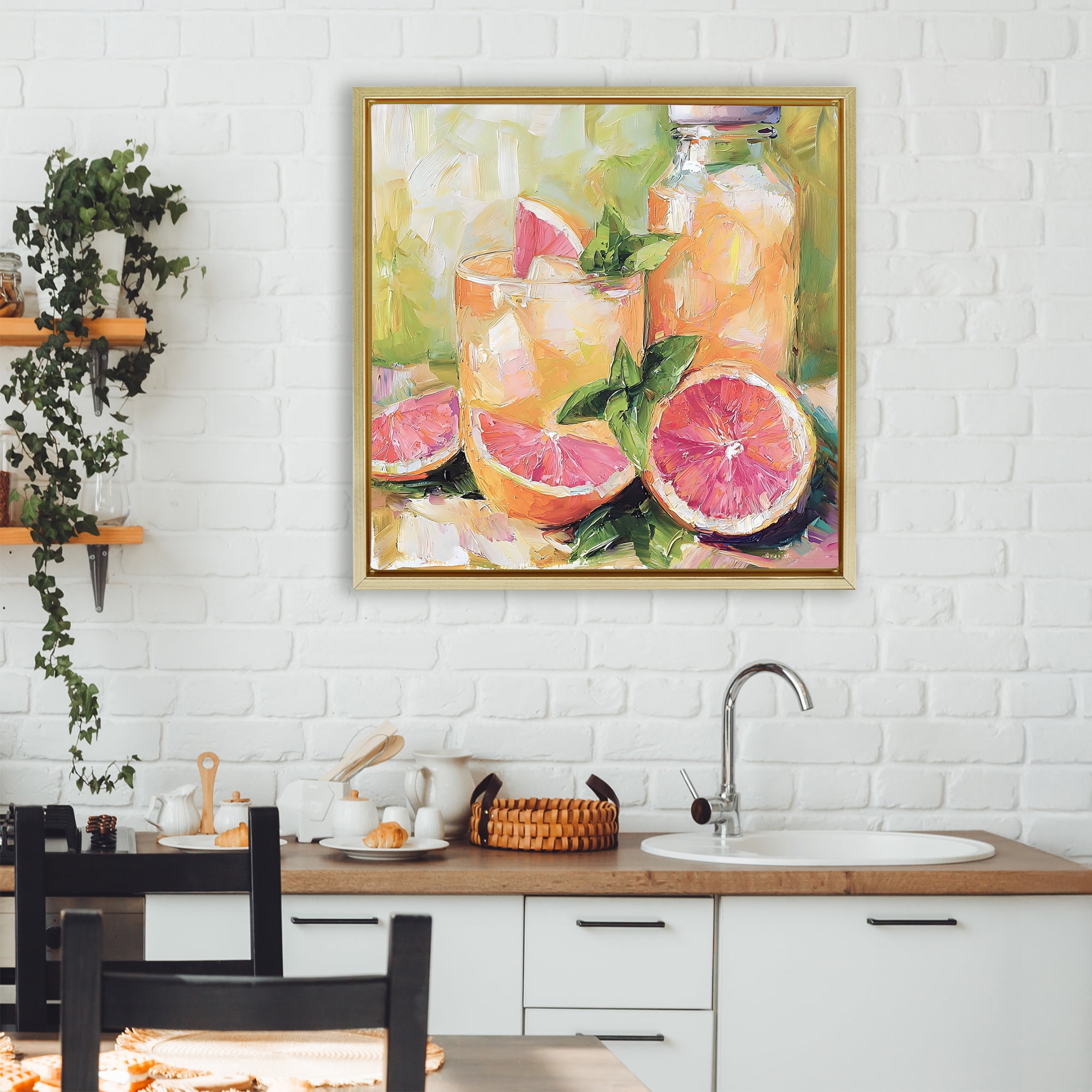 Stupell Industries Grapefruit Summer Refreshment Gold Framed Floater Canvas Wall Art, design by Riley B