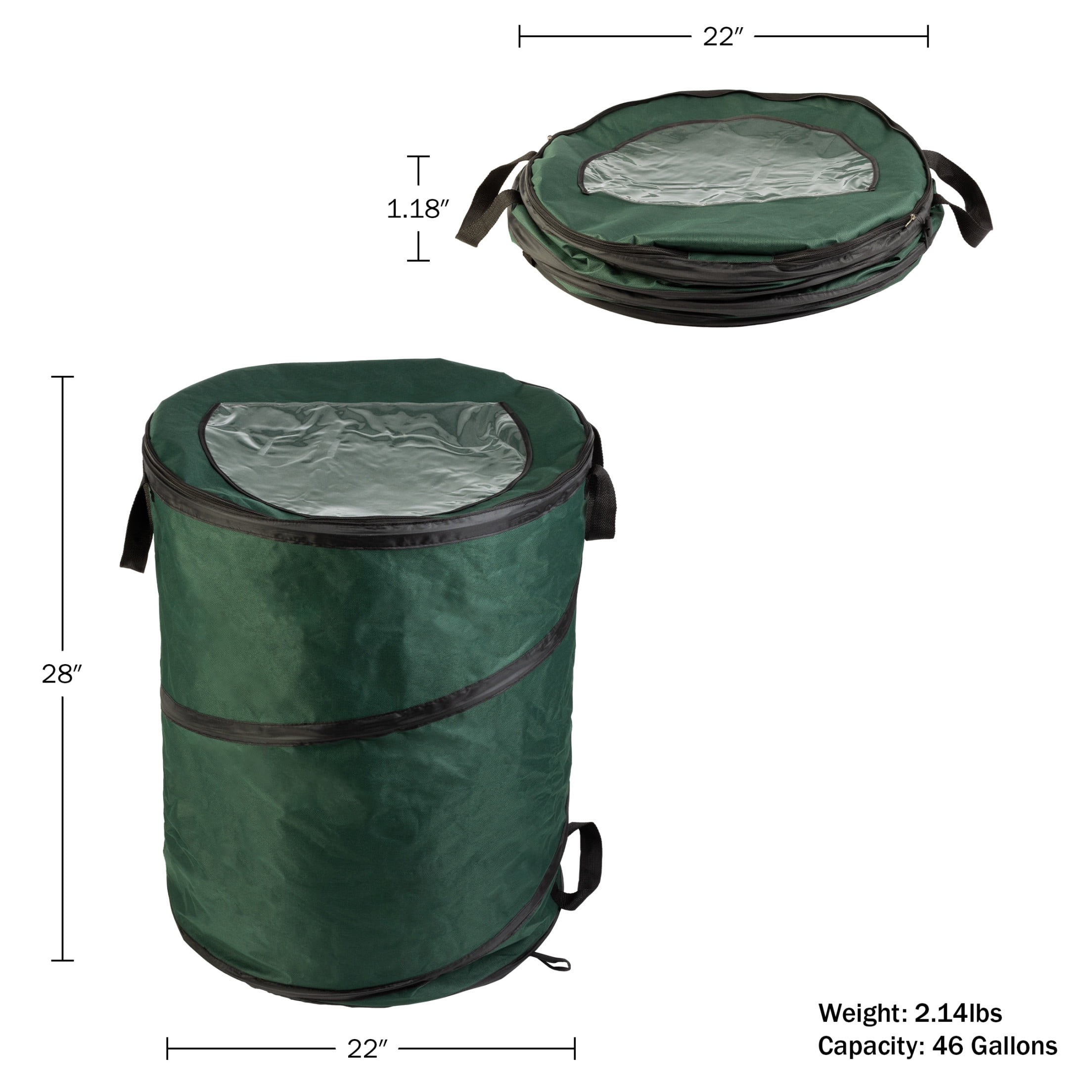 Wakeman Outdoors 46-Gallon Pop Up Outdoor Trash Can for Camping, Green