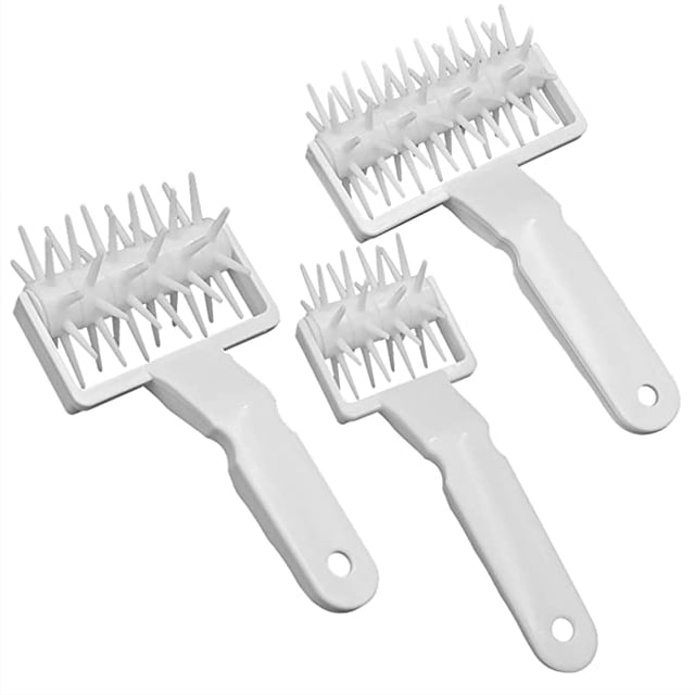 rodillo para amasar, punta para masa, punta para pizza, masa para pizza, agujero para repostería, aguja para masa para pizza, aguja para rodillo, aguja para pizza, mango para pizza, aplicar a la cocina, hornear, pasta, galletas, pizza y herramienta para masa, 3 piezas er Conjunto de 3 rodillos para amasar blancos con mangos rectos y orificio para colgar; cabezas rectangulares con filas de púas plásticas para pinchar y airear masa de pizza, galletas y pasta; también útil para marcar cortes ligeros antes de hornear.