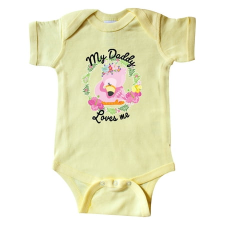 

Inktastic Baby Flamingo My Daddy Loves Me in Flower Wreath Gift Baby Boy or Baby Girl Bodysuit