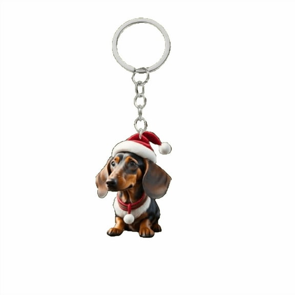 Eoozwa Cute Dachshund Keychain with Santa Hat, Acrylic Christmas Pet Lover Gift, Festive Stocking Stuffer for Dog Owners, Holiday Decor Bag Charm